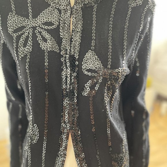 Ladies black jacket with black sequins, with front hooks, sz MED - Picture 2 of 16